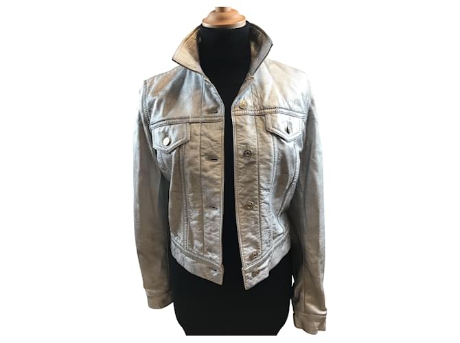 Barbara Bui: Jacket/Blouson/Perfecto (T36) very good condition Silvery Leather  ref.500119