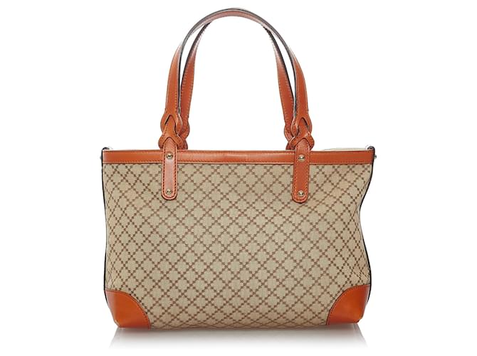 Gucci Brown Diamante Craft Canvas Einkaufstasche Braun Beige Orange Leder Leinwand Kalbähnliches Kalb Tuch  ref.500206