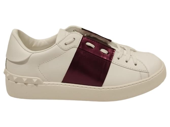 Valentino Open sneakers in white and purple leather  ref.500246