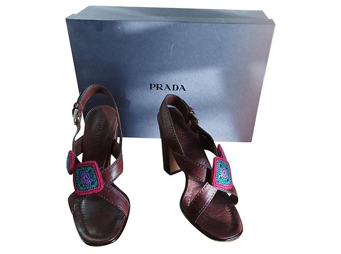 Prada brown leather pumps heels 10 cm