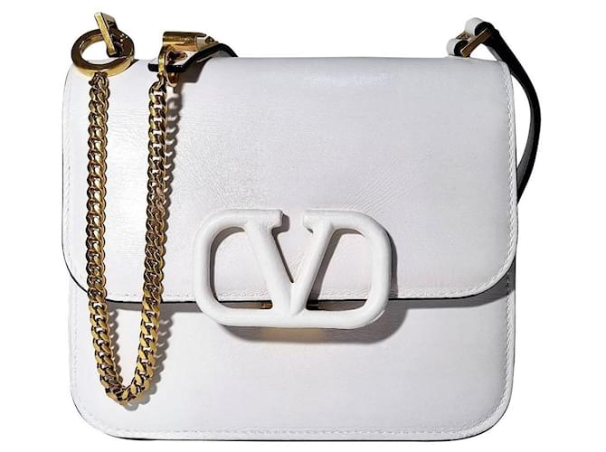 Valentino Small Vsling Handbag In Grainy Calfskin White