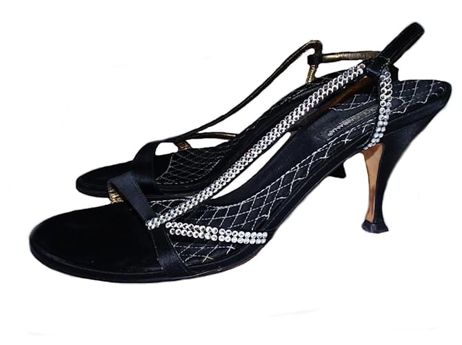 Dolce & Gabbana DOLCE&GABBANA CRYSTAL EMBELLISHED DRESS SANDALS Black Leather Satin  ref.500326