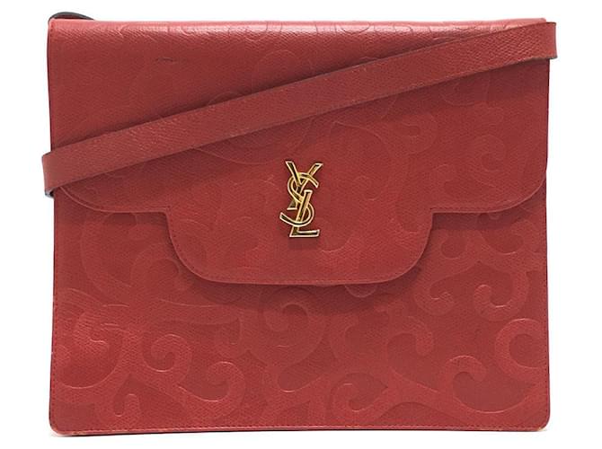 Yves Saint Laurent YSL Logo Leather Messenger Bag Red