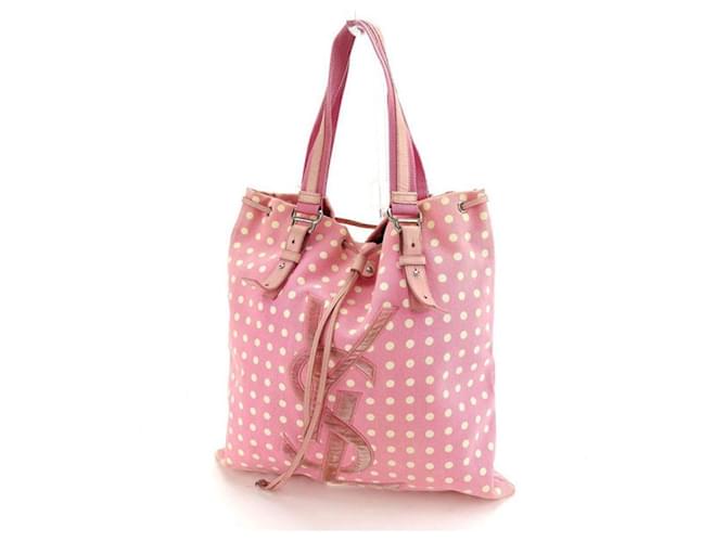 [Gebraucht] Yves Saint Laurent Tote Bag Umhängetasche Kahala Dot Pink x Weiß x Silber Leder  ref.500388