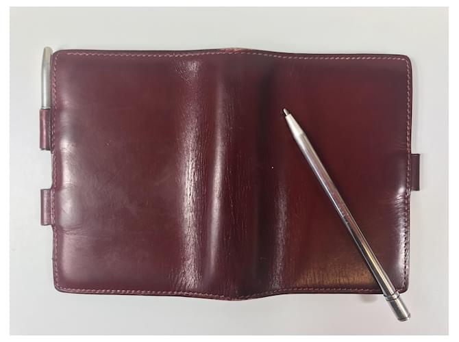 Hermès HERMES: "Vision Mini" Tagebuch + Silver Serling Pen 925 Bordeaux Leder  ref.500504