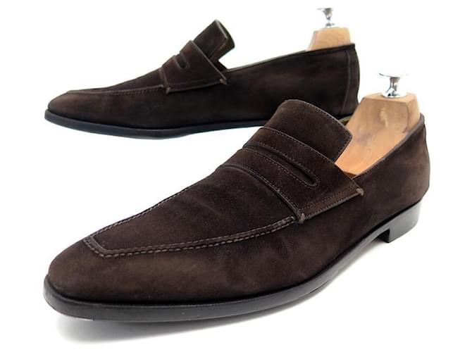 BERLUTI SHOES ANDY MOCCASIN 8 42 BROWN SUEDE BROWN LOAFERS SHOES  ref.501027