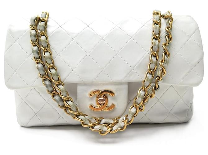 VINTAGE SAC A MAIN CHANEL CLASSIQUE TIMELESS PM EN CUIR MATELASSE HANDBAG Blanc  ref.501070