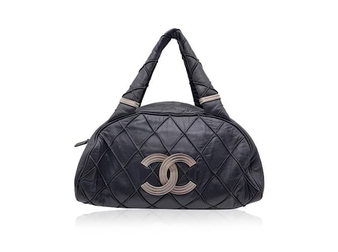 Chanel Dark Grey Quilted Leather CC Logo Bowling Bowler Bag  ref.501094