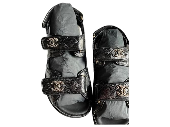 Chanel Dad Sandals EU37 Preto Couro  ref.501323