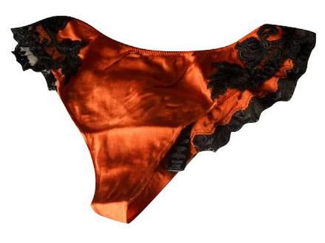 La Perla Thong - Size 38 Orange Silk  ref.501361