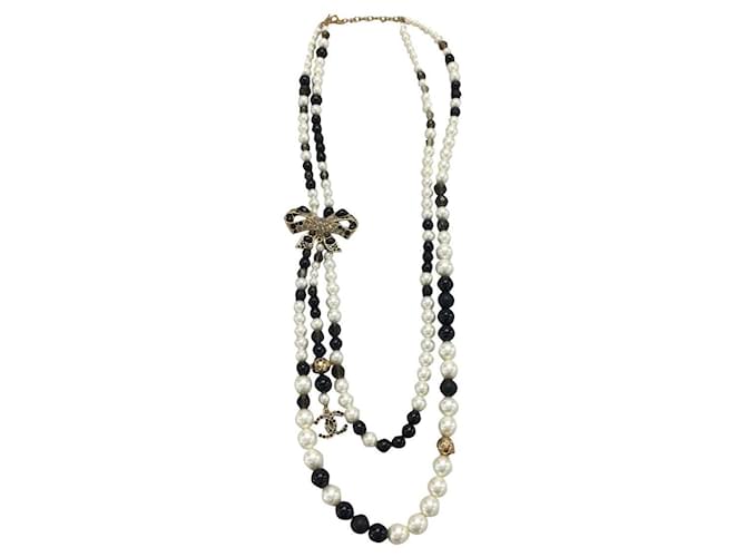 Chanel Black and White CC Logo Faux Pearl Glass Beads Long Necklace   Madison Avenue Couture