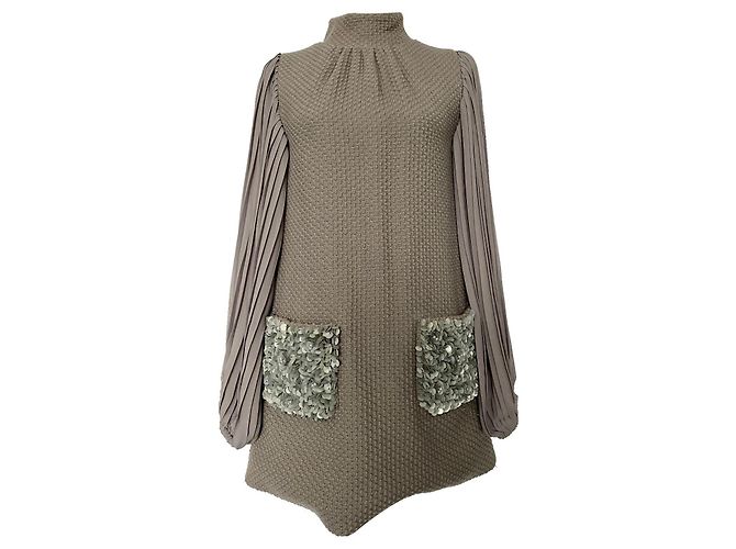 Manoush Kleid aus grauer Wolle mit Puffärmeln