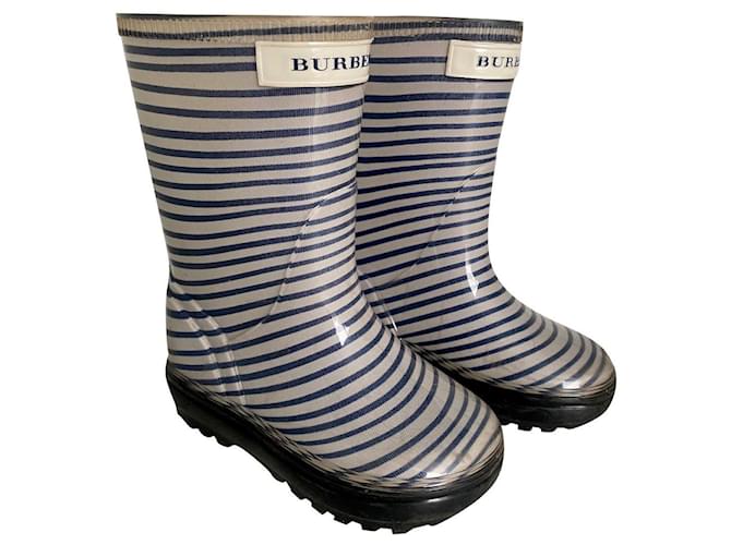 Burberry botas Azul Blanco roto Goma  ref.501515