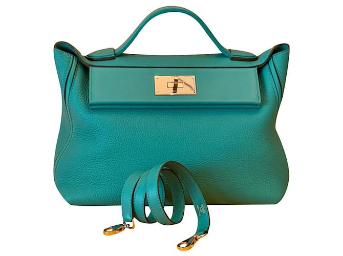 Kelly Hermès Hermes 24/24 Tamaño de la bolsa 29 cm Vert Verone. Verde Cuero  ref.501560