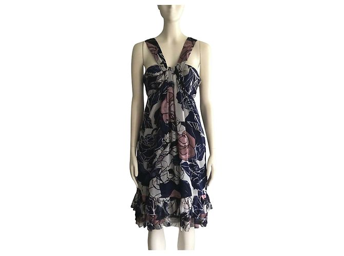 Diane Von Furstenberg Vestido DvF Pilar vintage de seda con estampado de rosas silvestres Multicolor