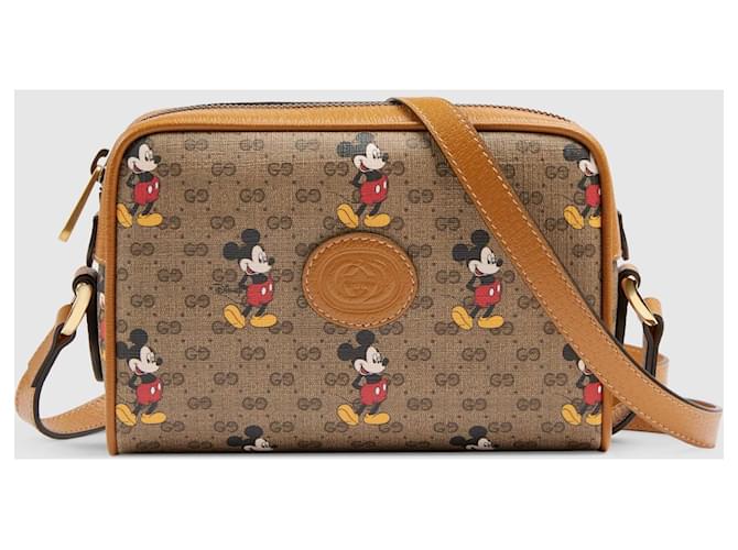 Gucci x Disney GG Supreme Shoulder Bag Brown Leather  ref.501739