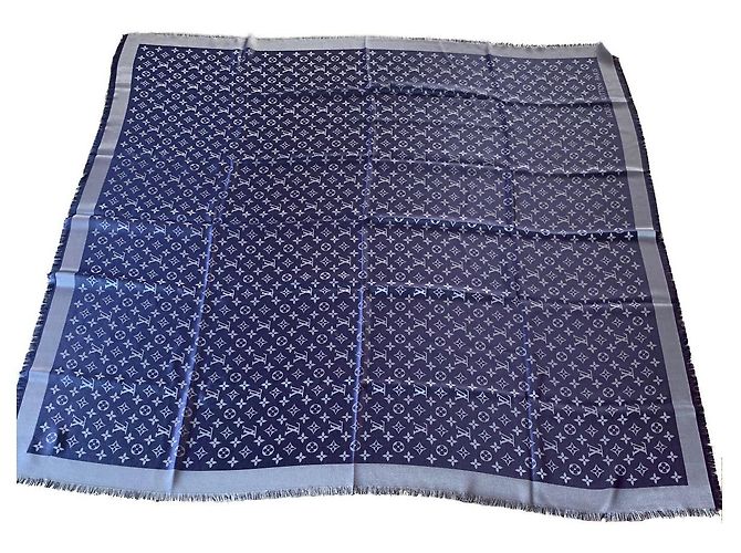 Sciarpa Louis Vuitton Monogram Shine Blu Argento 