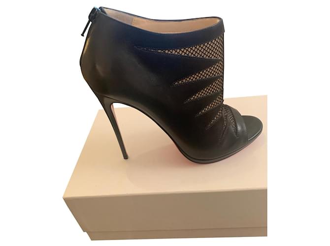 Paio di nuovi stivaletti neri Christian Louboutin con tacco Nero Pelle  ref.501848