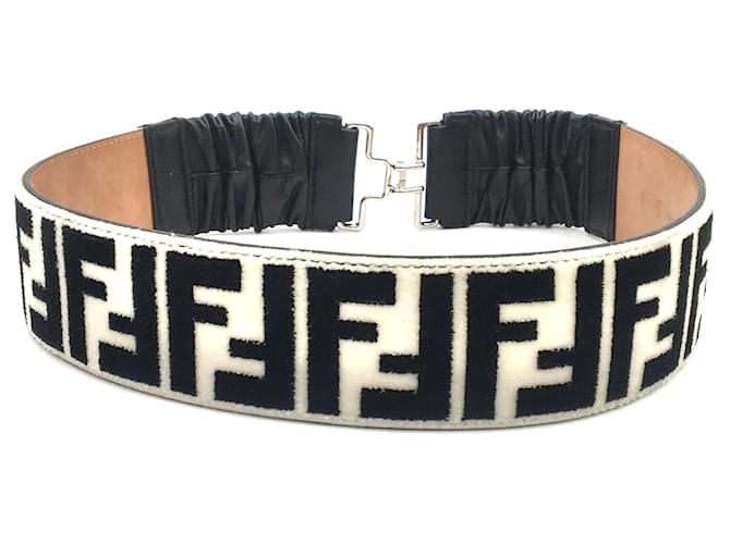 Cinturón Fendi de terciopelo blanco y negro con Fs Cuero  ref.501854