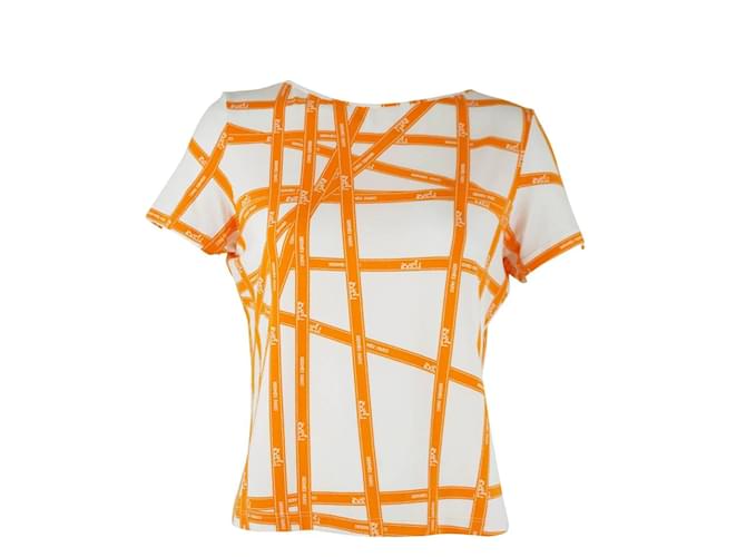 T-shirt Borduc à ruban orange moyen pour femmes Hermès  ref.501905
