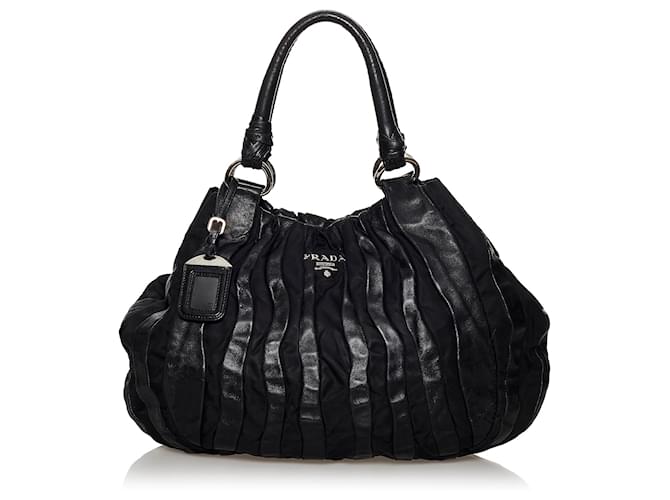 Prada Tessuto Waves Handbag Leather Nylon Cloth ref.502103 - Joli Closet
