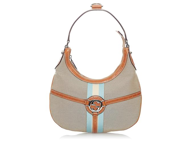 Beige Canvas Web Reins Hand Bag