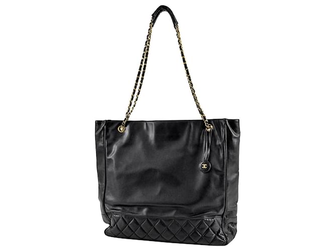 *[Used] Chanel Coco Mark Chain Tote Bag Shoulder Bag CC Mark Matrasse Tote Bag Leather Black  ref.502139