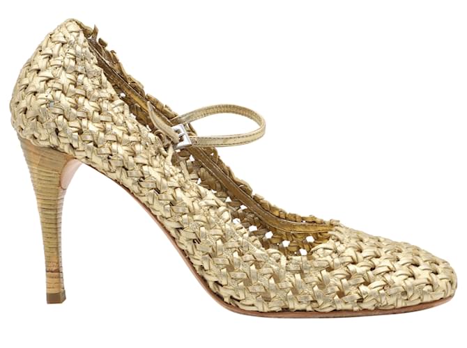 Prada Mary Jane Heels in Gold Leather Golden  ref.502203