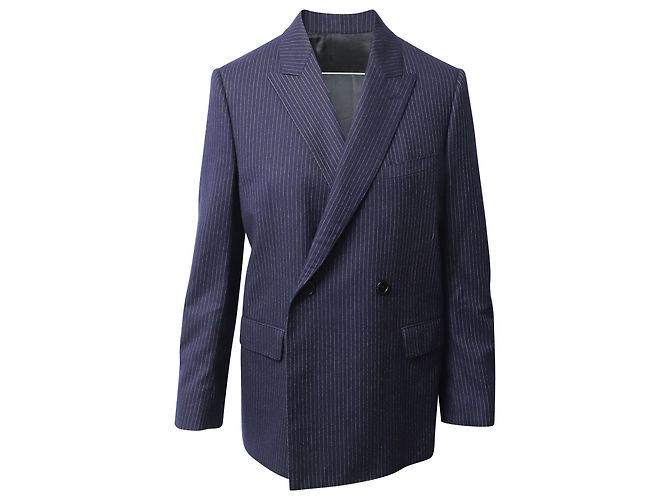 Céline Celine Two-Button Pinstripe Blazer in Navy Blue Wool