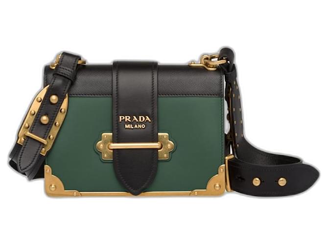 Prada Cahier leather bag Black Green  ref.502406