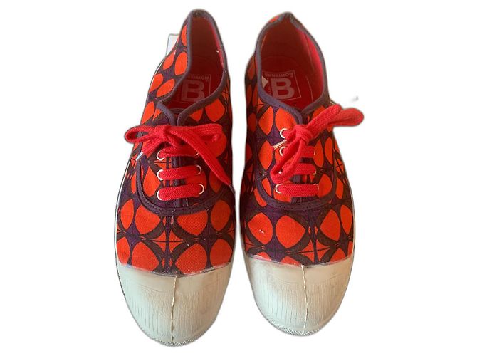 Bensimon Paio di sneakers in tela rosse e viola Rosso Beige Porpora
