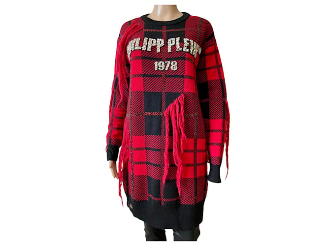 Philipp Plein Knitwear Black Red Wool  ref.502483