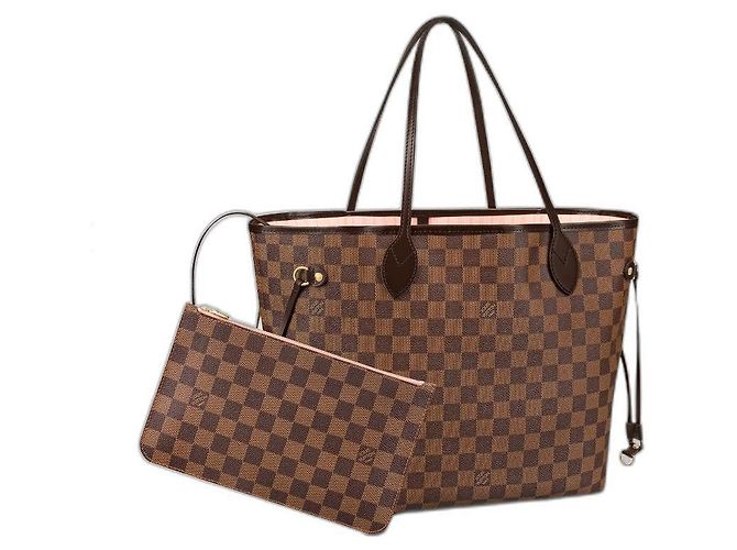 Louis Vuitton Damier LV Neverfull MM con rosa Marrone