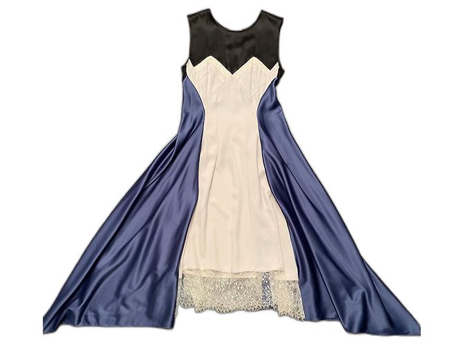 Autre Marque KOCHE Dress Black Blue and Eggshell Silk Polyester
