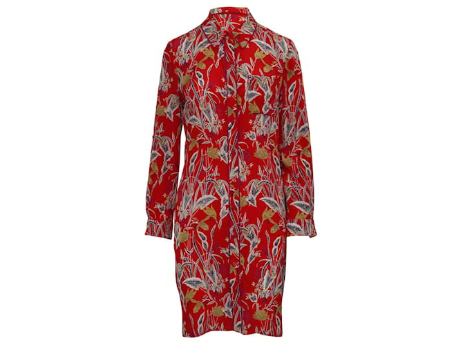 Diane Von Furstenberg Bright Red Print Shirt Dress with Belt Silk  ref.502631