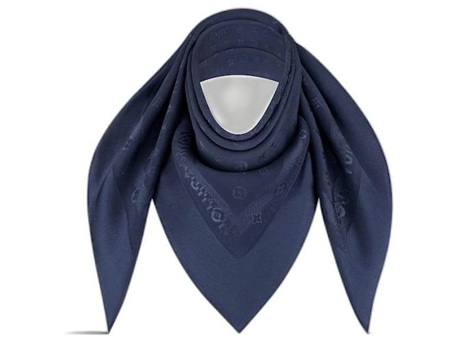 Louis Vuitton foulard caroline LV 90 Soie Bleu  ref.502673