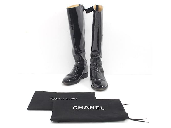 Used] CHANEL Enamel Long Boots Size 38 (equivalent to 24 cm) Black  ref.502680 - Joli Closet