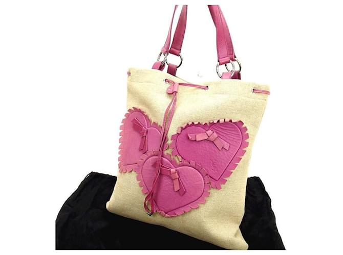 [Used] Yves Saint Laurent Tote Bag Back One Shoulder Beige x Pink Bag Back  ref.502931