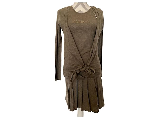 Chloé Dresses Brown Cotton Wool  ref.503200