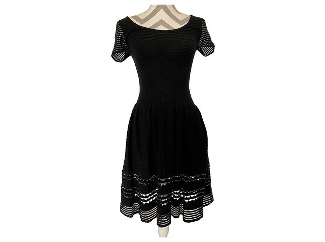 Vestido Sandro preto de algodão e angorá com debrum prateado Prata