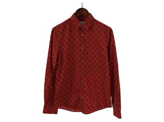 GUCCI Fantasma / patrón GG / camisa de manga larga / 38 / algodón / ROJO / estampado total Roja  ref.503218