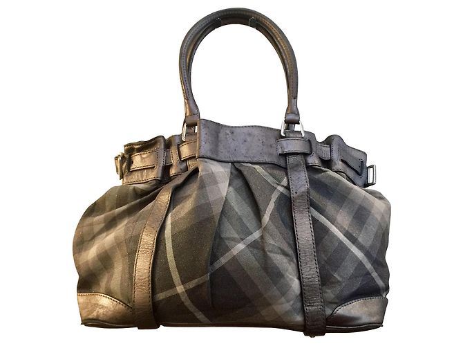 Grand sac porté épaule en cuir et toile Burberry Argenté Gris Bijouterie argentée