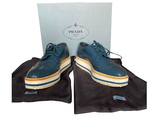 Derbies Prada Cuir Bleu Jean 36.5 Bleu clair