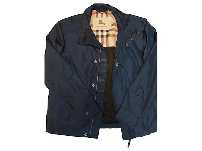 Burberry Men Coats Outerwear Blue Polyester  ref.503525