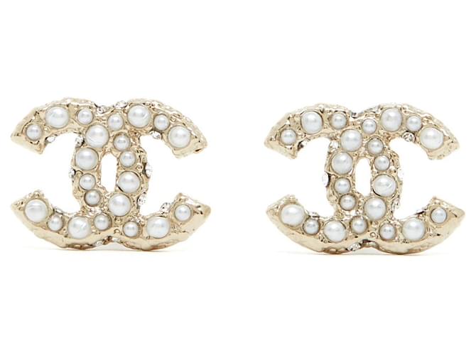 Chanel CC Pearl Stud Earrings