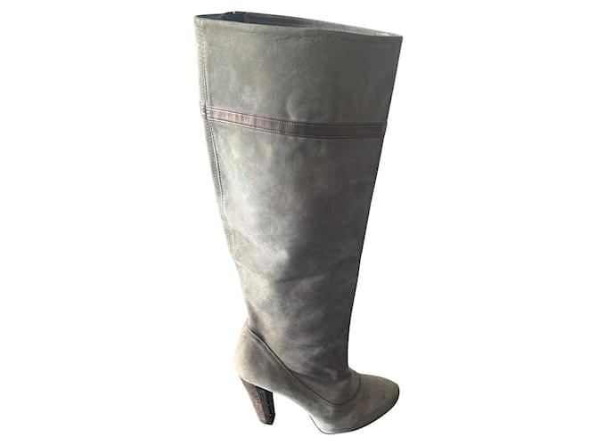 Zara Botín ante gris con tacón y plataforma Suecia ref.503552 - Joli Closet