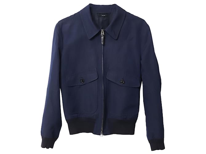 Tom Ford Cotton Zip Bomber Jacket in Navy Blue Rayon  ref.503578