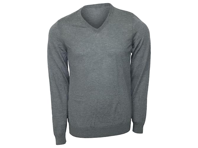 Hugo Boss Boss V-Neck Slim-Fit Sweater in Grey Wool  ref.503591