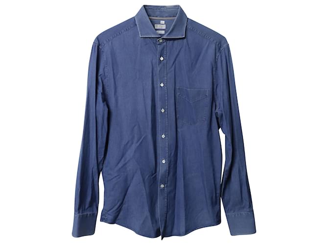 Camisa jeans com botões Brunello Cucinelli em algodão azul  ref.503611