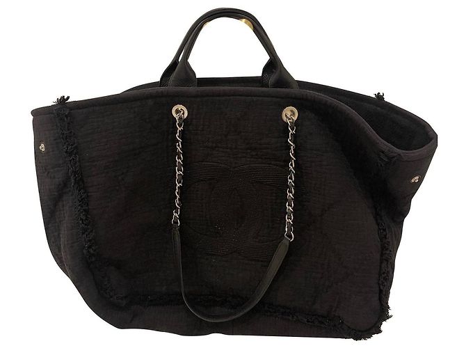 Bolso Deauville Chanel de algodón negro